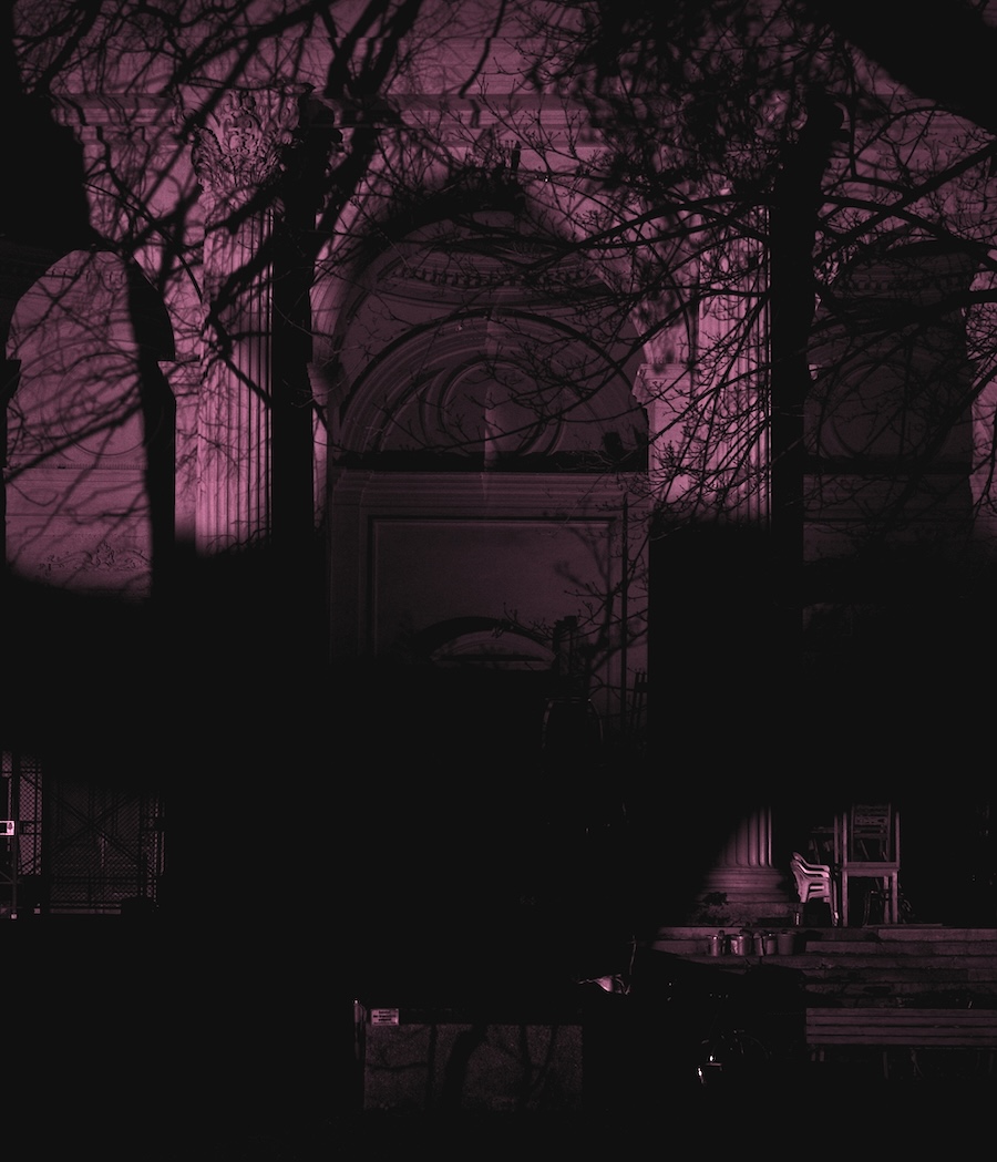 Screenshot showing the Prater Ateliers at night with dramatic lighting